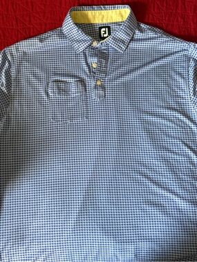 FootJoy Blue Micro-Check Polo with Yellow Collar Trim